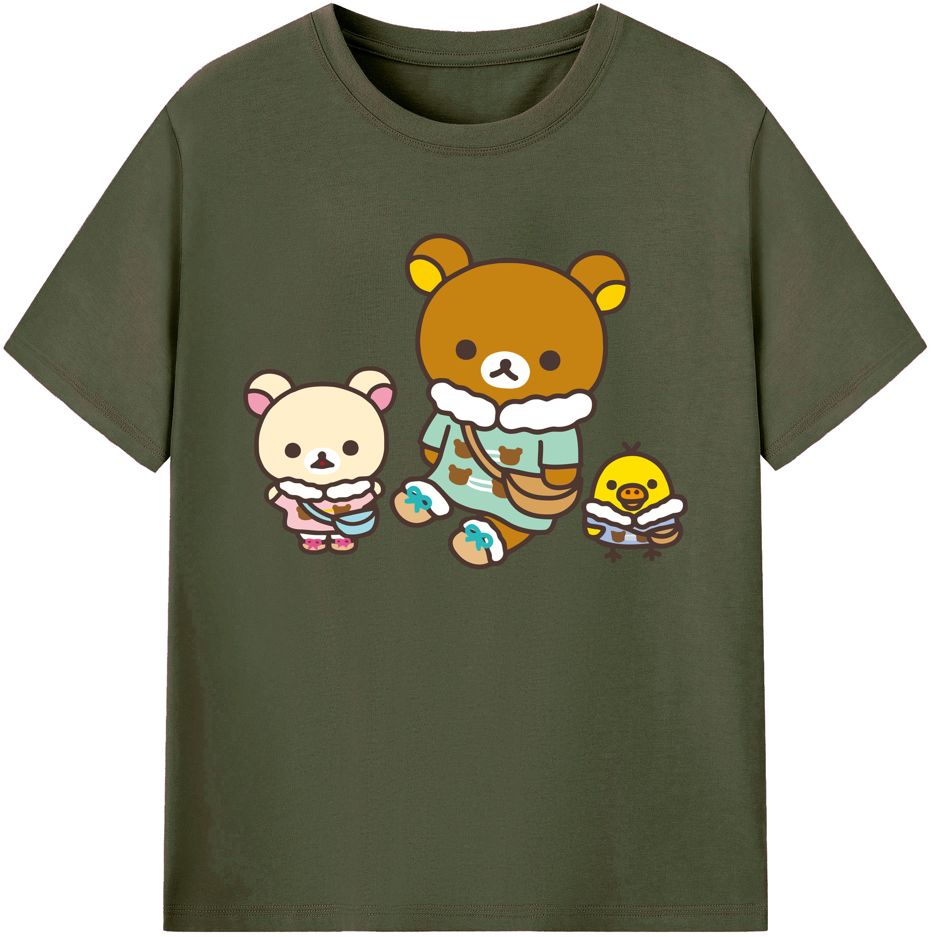 （画像用） リラックマ リラックマ キイロイトリ Rilakkuma Korilakkuma Kiiroitori 綿100％ メンズ半袖Tシャツ｜肌触りやわらか＆通気性